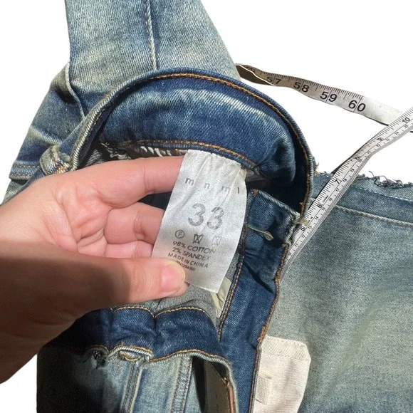 MNML M1 Stretch Denim Cargo Jeans Blue Zipper Distressed Men Size 33 Cargo